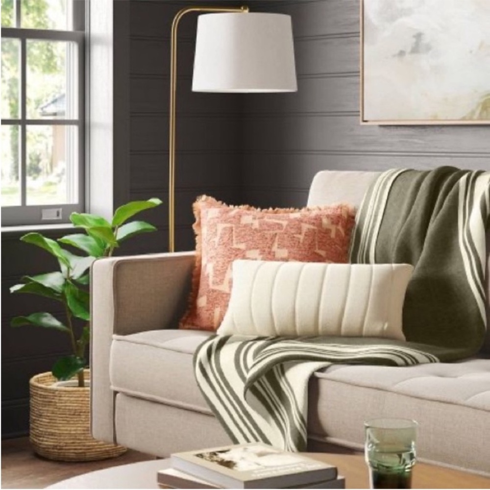 Studio McGee Cream and Green Striped Throw Blanket